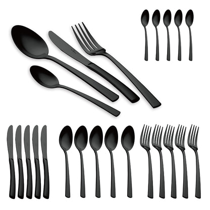 Stainless Steel Cutlery Set – Black Mirror Edition (24 pcs)